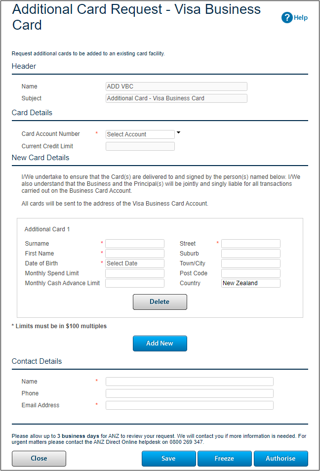 Additional Card - Visa Business Card